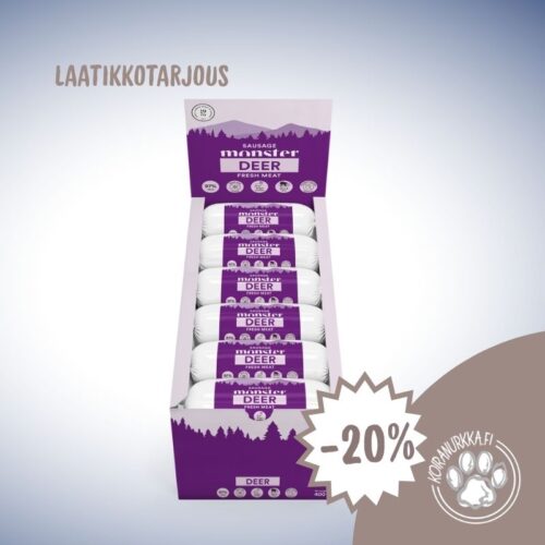 Monster Treenimakkara Peura 12 × 400 g – laatikkotarjous